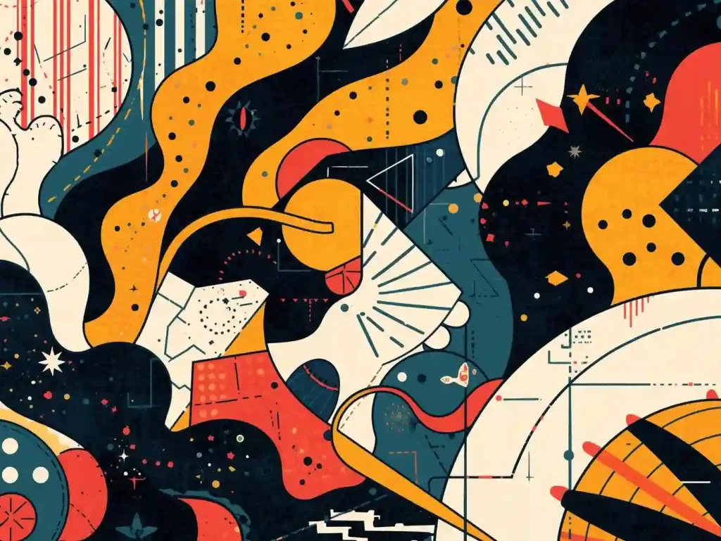 Intense illustration of a flaming skull with sunglasses, surrounded by weapons, a sinister figure, and mechanical chaos.